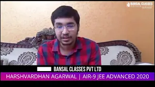 JEE ADVANCED Topper Harshvardhan Agarwal sharing his views after securing AIR 9 in JEE ADVANCED 2020